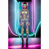 Cosplay Costume Female Woman Sexy Suit Color Element Blue Muscle Halloween Bodysuit Adults High-waisted Sports Jumpsuit