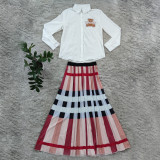 Simple Fashion Single-breasted Hot Drilling Shirt + Long Skirt
