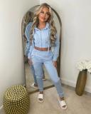 2023 Fleece Cropped Zip Up Hooded Tracksuit Pant Set