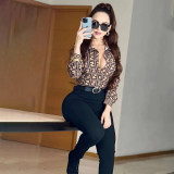 Casual Print Single-breasted Long Sleeve Stand Collar Shirt