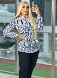 Casual Turndown Neck Printed Zipper Sweatsuit Jacket