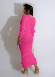 Casual Solid Knitted Tassel O Neck Long Sleeve Dresses with Pockets