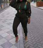 Solid Color Long Sleeve Hollow Out Pant Set