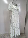 Womens Summer Boho Floral Dress Short Sleeve Flowy Split Maxi Dresses