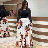 Fashion Women Long Maxi Dress Elegant Long Sleeve Dot Print Prom Dress Casual Evening Dress