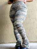 Colorful Striped Plush Furry Pile Pants