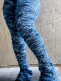 Colorful Striped Plush Furry Pile Pants