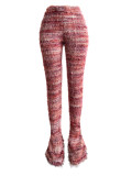 Colorful Striped Plush Furry Pile Pants