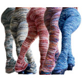 Colorful Striped Plush Furry Pile Pants