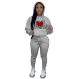 Winter Print Hooded Tracksuits Women Long Sleeve Sweatshirt + Jogger Pants Two Piece Sets Casual Matching 2pcs Outfits 2023