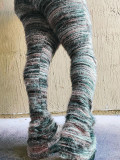 Colorful Striped Plush Furry Pile Pants