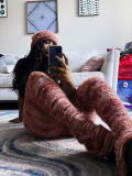 Colorful Striped Plush Furry Pile Pants