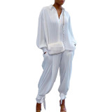 Solid Shirt Collar Pit Pocket Top Pant Set