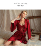 Sexy Deep V Neckline Lace with Satin Lingerie Set