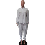 Solid Shirt Collar Pit Pocket Top Pant Set