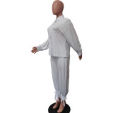 Solid Shirt Collar Pit Pocket Top Pant Set