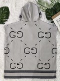 Socialite Printed Loose Hoodie Buttoned Wool Coat Dress
