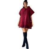 Socialite Printed Loose Hoodie Buttoned Wool Coat Dress