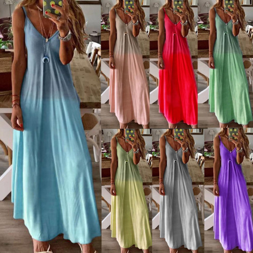 Y2K Summer V Neck Straps Long Skirt Loose Large Size Long Dress