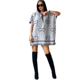 Socialite Printed Loose Hoodie Buttoned Wool Coat Dress
