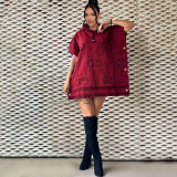 Socialite Printed Loose Hoodie Buttoned Wool Coat Dress