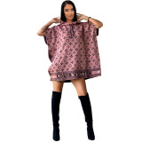 Socialite Printed Loose Hoodie Buttoned Wool Coat Dress