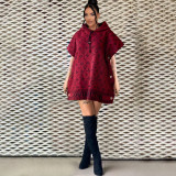 Socialite Printed Loose Hoodie Buttoned Wool Coat Dress