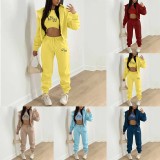 3 Piece Set Tracksuit Set Velvet Hoodie and Joggers Sports Vest for Female Gym Sport
