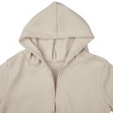 Black Solid Color Cotton Blended Sports Hooded Sweatshirt Three Piece Set