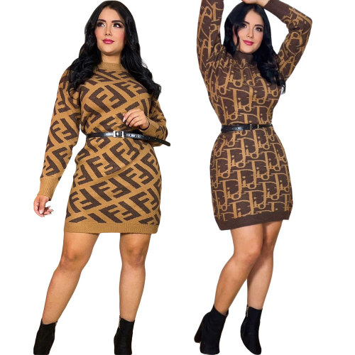 Loose Long Sleeve Round Neck Knitted Sweater Dress