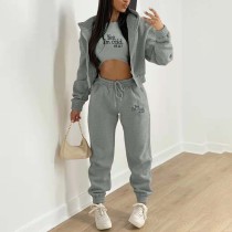 3 Piece Set Tracksuit Set Velvet Hoodie and Joggers Sports Vest for Female Gym Sport