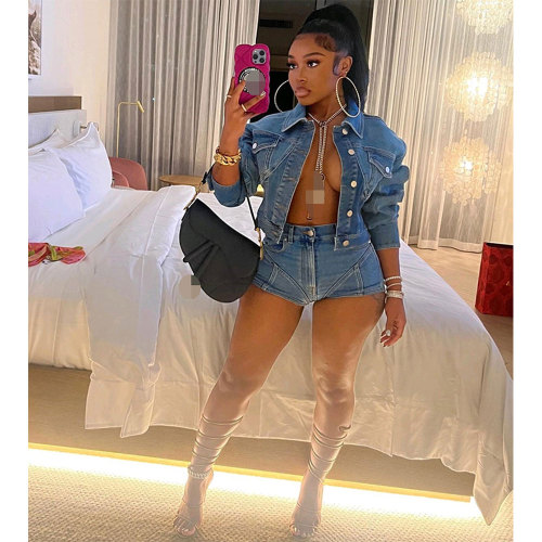 Stretchy Shorts and Denim Jacket Set