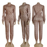 Casual Printed Embroidery Logo Turtleneck Sportswear Two-piece Set