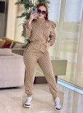 Casual Printed Embroidery Logo Turtleneck Sportswear Two-piece Set