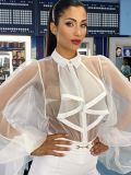 Seductive Sheer Jumpsuit with Bubble Sleeves