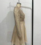 Women Sequin Dress Deep V Neck Long Sleeve Dresses Sexy Elegant Sparkly Glitter Mini Party Cocktail Dress