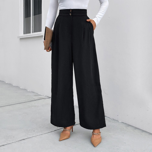 Fashion Work Pants Casual Solid High Waist Wide-leg Trousers