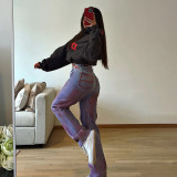 Distinctive Tie-Dye Prints High-Waisted Straight-Leg inelasticity Denim Pants