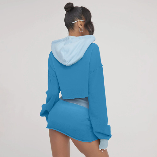 Y2k Women 2023 Fashion Long Sleeve Crop Hoodies Booty Skirt Set
