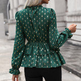 Surplice Ruffle Trim Long Sleeve Shirts