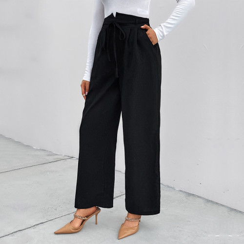 Plus Paperbag Waist Belted Wide Leg Pants