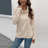 Amazon Solid Color Twist Turtleneck Textured Drawstring Sweatshirt