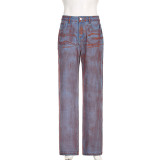 Distinctive Tie-Dye Prints High-Waisted Straight-Leg inelasticity Denim Pants