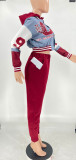 Women Casual Pocket Print Hoodie Baseball Jacket and Pant Two-Piece Set