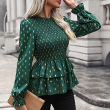 Surplice Ruffle Trim Long Sleeve Shirts