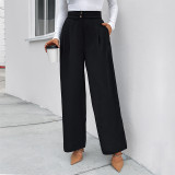 Fashion Work Pants Casual Solid High Waist Wide-leg Trousers