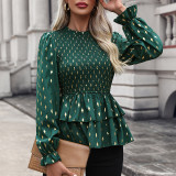 Surplice Ruffle Trim Long Sleeve Shirts