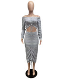 Off Shoulder Flounce Sleeve Crop Top & Ruched Pencil Skirt
