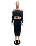 Off Shoulder Flounce Sleeve Crop Top & Ruched Pencil Skirt