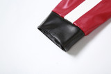 Letter Embroidery Color Patchwork PU Leather Varsity Jacket